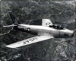 A example of a F-86A, all designed to destroy hostile aircraft in flight or on the ground -- were equipped with more powerful engines and armament systems that ranged from bombs and rockets to machine guns and cannon. All are rated in the 650-mph class with a 600-mile combat radius and a service ceiling of over 45,000 feet.