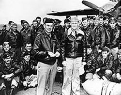 Jimmy Doolittle with the rest of the Doolittle raiders on the deck of the Hornet.