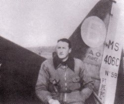 Le Gloan shown with his 'lucky 6' Ms.406 in which he scored his first victory 